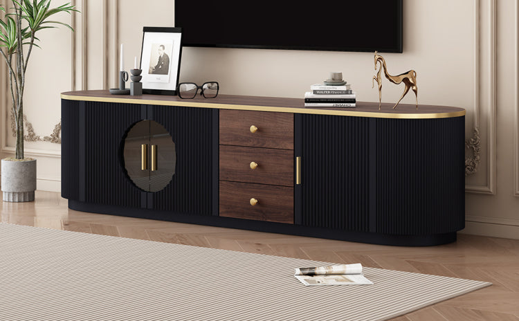70.8'' Modern Minimalist Tv Stand For Tvs Up To 80 Inches, Entertainment Center With 3 Drawers And 1 Shelf, Metal Handles And 2 Cabinets For Living Room