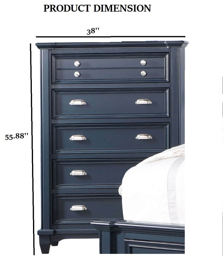 Transitional Style 1Pc Chest Ball Bearing Glides Nickel Round Knobs And Cup Pulls Slate Blue Finish Bedroom Furniture