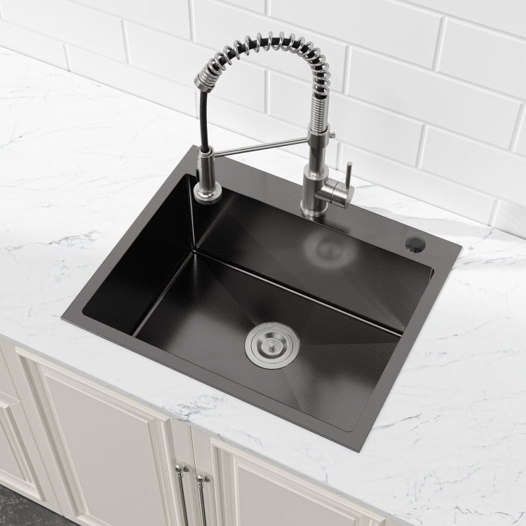 Stainless Steel Kitchen Sink, 23 X19 Single Bowl, Undermount Handmade Sink In Black, With Us Standard Drain And Hook, Ls Ssbl02