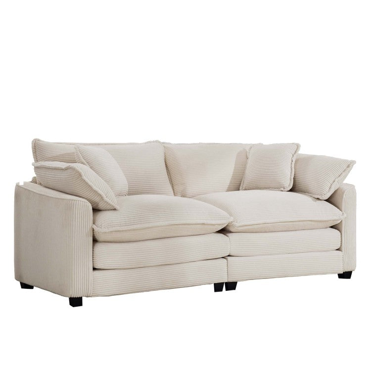 Modern Fabric Living Room Sofa 2 Seater Sofa With 4 Pillows ,Upholstered Large And Deep Seating 2 Seat Loveseat Sofa, Light Beige Corduroy
