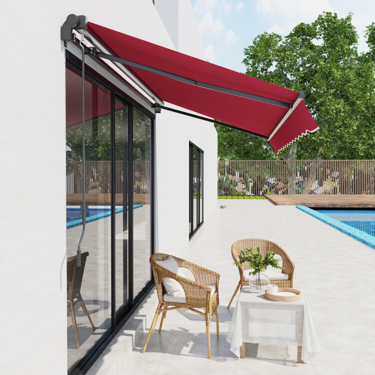 Outsunny 10' X 8' Retractable Awning, Patio Awnings, Sunshade Shelter W Manual Crank Handle, Uv & Water Resistant Fabric And Aluminum Frame For Deck, Balcony, Yard, Red