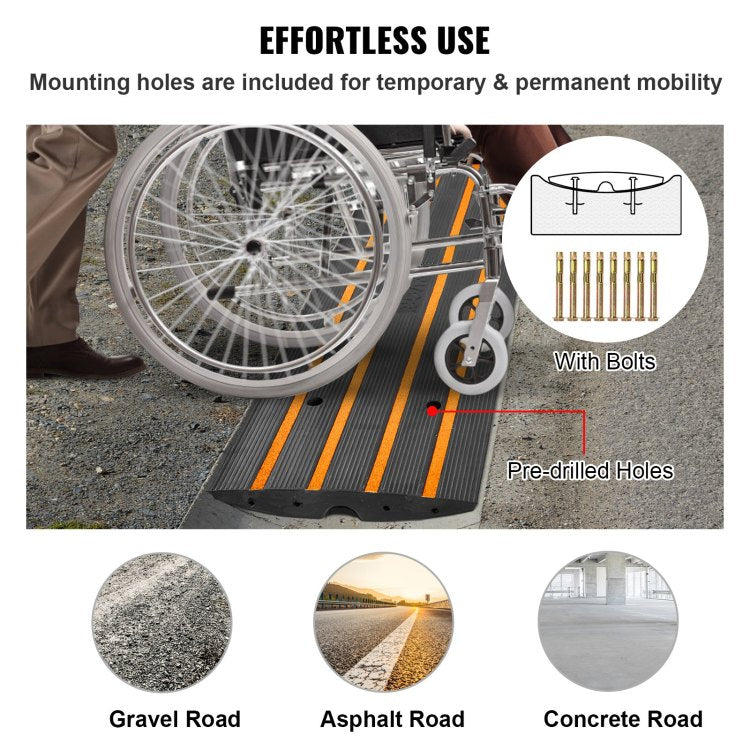 Rubber Curb Ramp For Driveway 2 Pack, 15T Heavy Duty Sidewalk Curb Ramp, 2.6" Rise Height Cable Cover Curbside Bridge Ramp For Garage For Low Cars, Wheelchairs