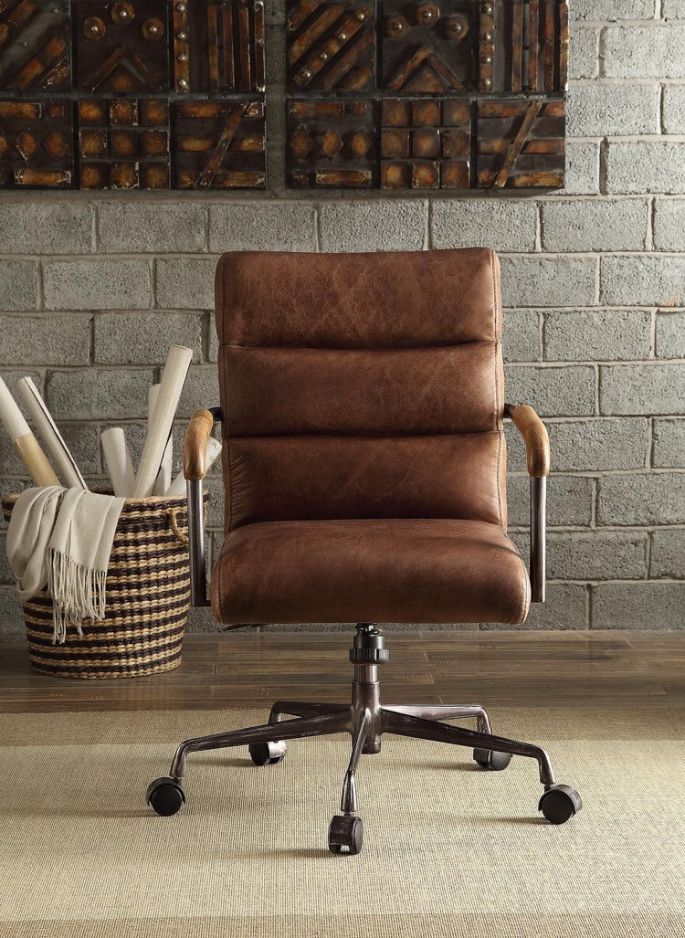 Retro Brown Swivel Office Chair With 5 Star Base