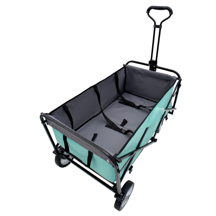 360Lbs Collapsible Foldable Wagon Cart With Strapping System ,Beach Wagon Utility Cart Utility Wagon Grocery Cart For Camping Shopping Sports Gardening Fishing Supports 3Pcs Plastic Liner Bag Green