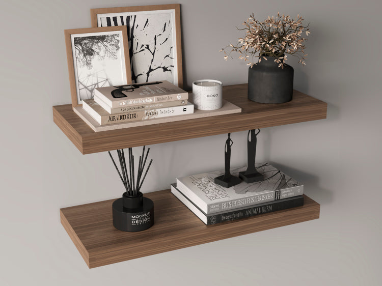 Ecco 31.5" Wide Floating Shelves Set Of 2, Shelves For Wall Decor For Bedroom, Bathroom Storage Shelves, Book Shelves For Living Room Mahogany