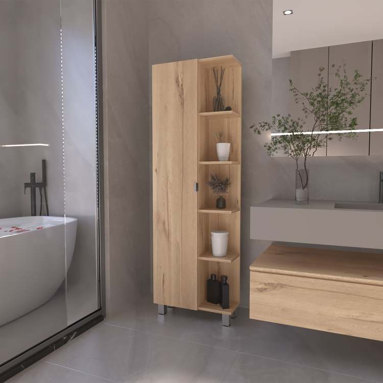 Portland 5 Shelf Linen Cabinet Light Oak
