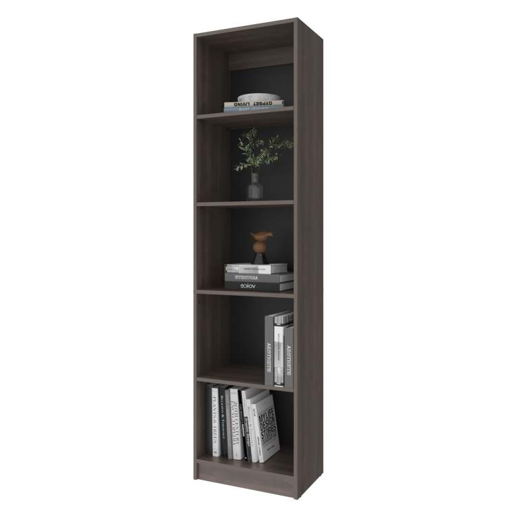 Stained Walnut Bookcase With Open Storage And 5 Shelves