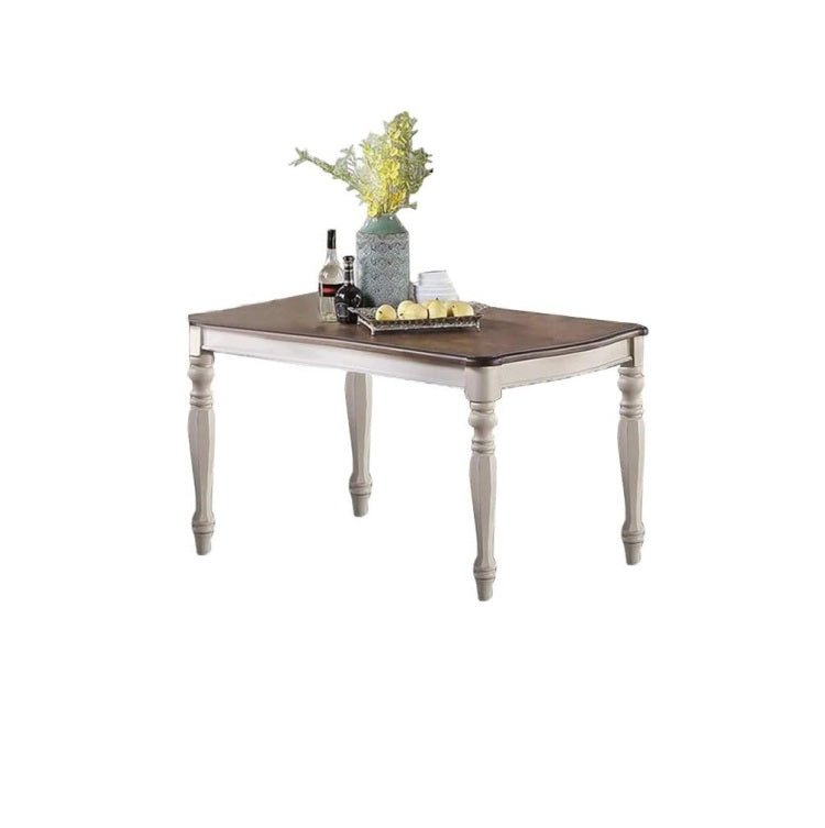 Transitional Style 7Pc Dining Set Dining Table W Oak Top 6Xside Chairs Cushion Seat Antique White Kitchen Dining Room