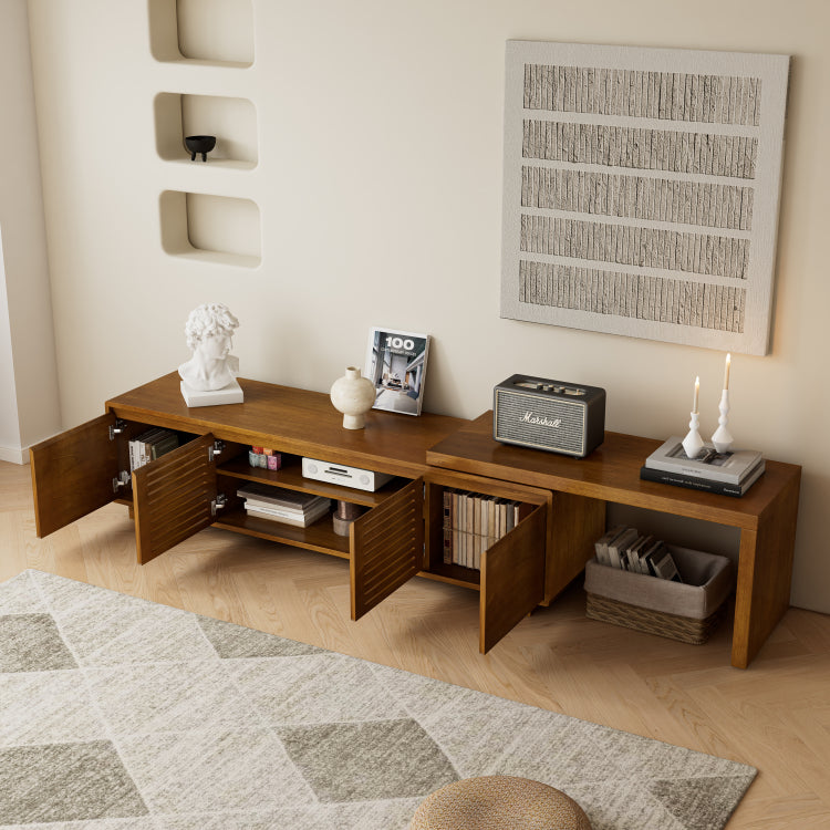 63" Mid Century Modern Extendable Tv Stand For Tvs Up To 75", Media Console Tv Cabinet For Living Room, Farmhouse Entertainment Cabinet With Storage & Adjustable Panel