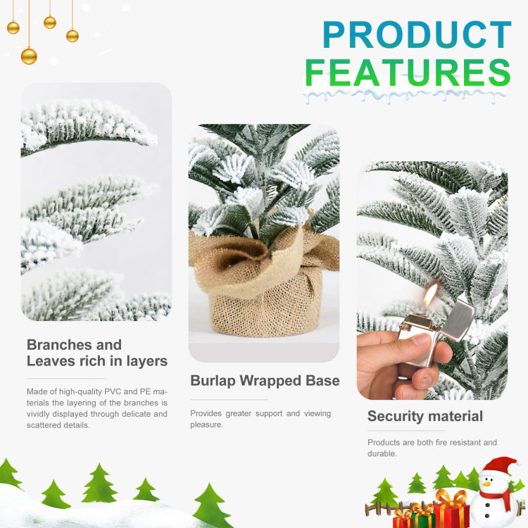 50Cm Flocked Tabletop Christmas Tree, Full Pe Snowy Mini Tree With 85 Tips, Cement Burlap Base Small Winter Holiday Decor For Home, Office, Desk Or Gifts