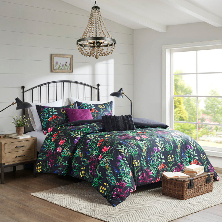 5 Piece Comforter Set Black Full Queen