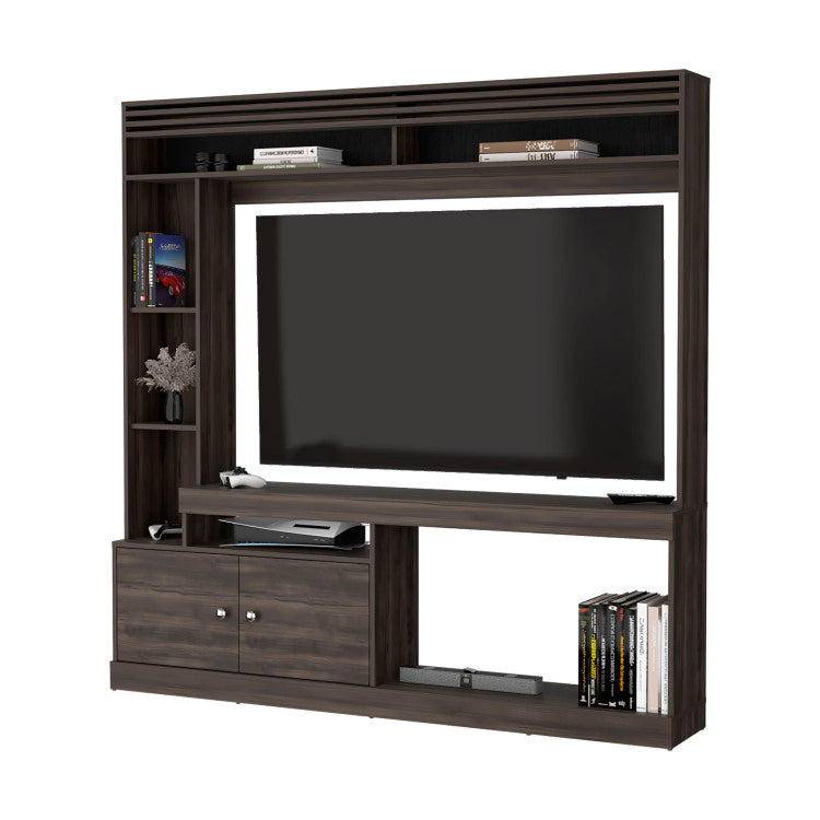 Rock House Entertainment Center With Two Doors And Open Storage, Stained Walnut