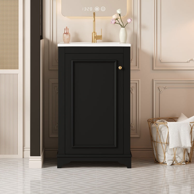 20 Inch Bathroom Vanity With Ceramic Sink, Freestanding Single Vanity Set With Soft Closing Door, Adjustable Shelf, Modern Style, Black