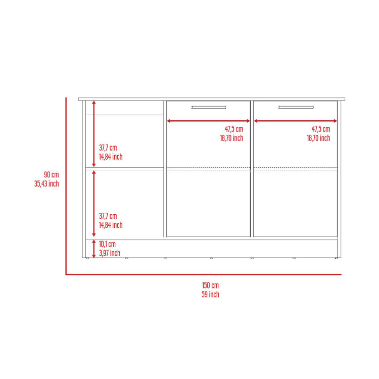 Kitchen Island With Large Countertop, Open Storage Shelves And Double Door Cabinet, White Light Oak