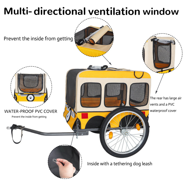 Large Folding Bike Trailer For Dogs 20 2 1 8 Inches Wheels, Heavy Duty Steel Frame, Spacious Design, All Terrain Cycling, Jogging & Camping Adventure, Yellow