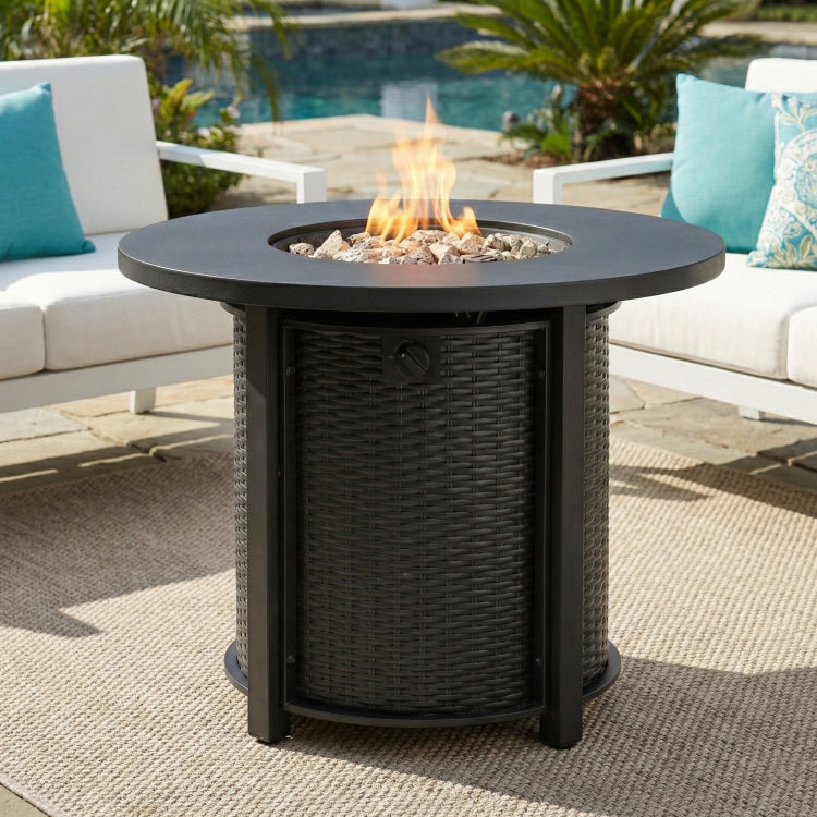 30" Propane Gas Fire Pit Table, 50000 Btu Round Steel Fire Pit For Outside Patio Deck Garden Courtyard Black