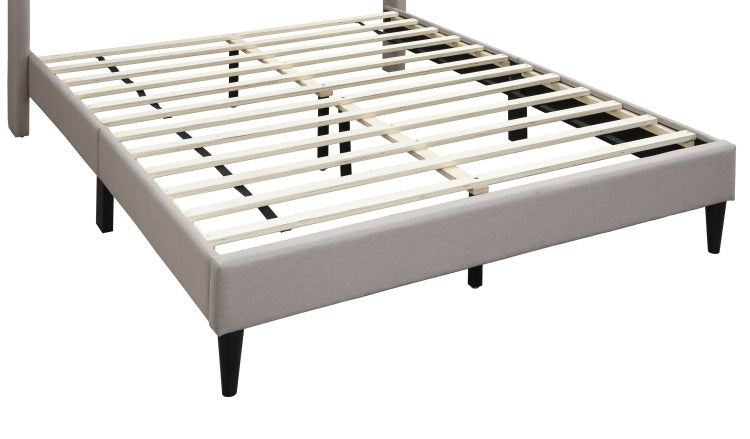 Modern Eye Catching 1Pc Queen Size Bed Light Brown Burlap Fabric Unique Diamond Design Headboard Bedframe