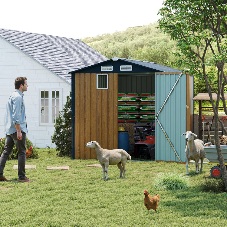 6X8Ft Outdoor Steel Storage Shed With Clear Window, Lockable Doors, Compact Metal Tool Shed For Garden, Backyard, Patio, Utility, And Bike Storage,Yellow