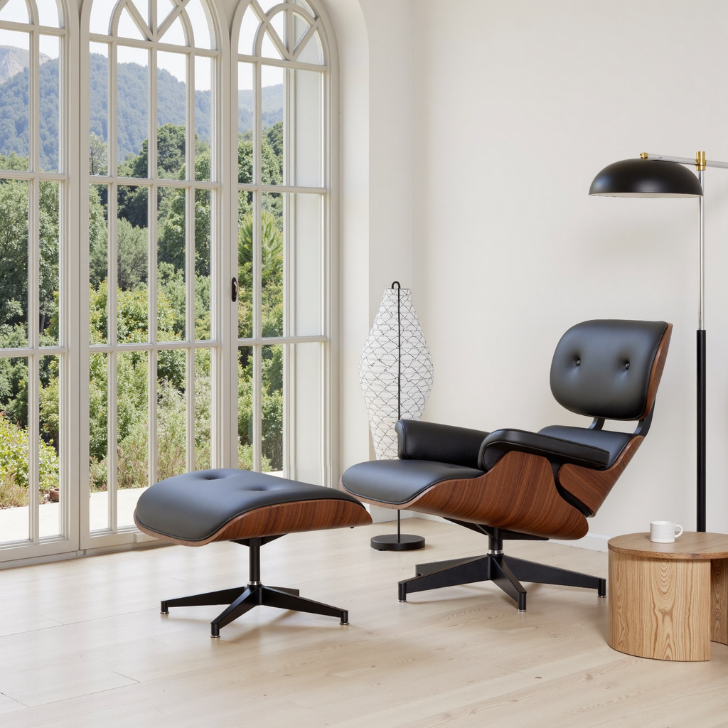 Genuine Leather Recliner Chair With Ottomanchairs, For Living Room, With Heavy Duty Base Leather, Black
