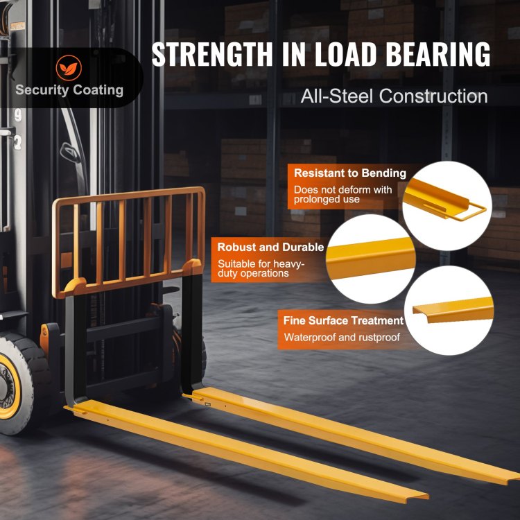 Pallet Fork Extensions, 96" Length 4.5" Width, Heavy Duty Carbon Steel Fork Extensions For Forklifts, 1 Pair Forklift Extensions, Industrial Forklift Fork Attachments For Forklift Truck, Yellow