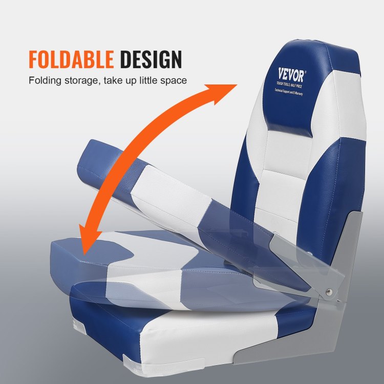 Boat Seats, 21.85" High Back Boat Seat, Folding Boat Chair With Thickened Sponge Padding And Hinge, Fold Down Boat Captain Chairs For Fishing Boat, Sightseeing Boat, Speedboat, Canoe, 2 Pack