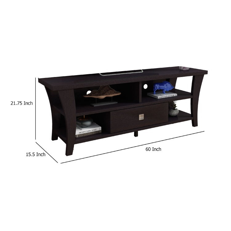 Tv Stand Media Cabinet, Curved Wood Legs W 4 Shelves, 60 Inch, Brown