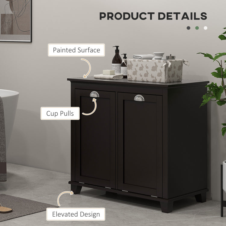 Homcom Dual Tilt Out Laundry Hamper Cabinet, Bathroom Storage Cabinet With 2 Compartment Hamper, Modern Floor Cabinet For Washroom, Black
