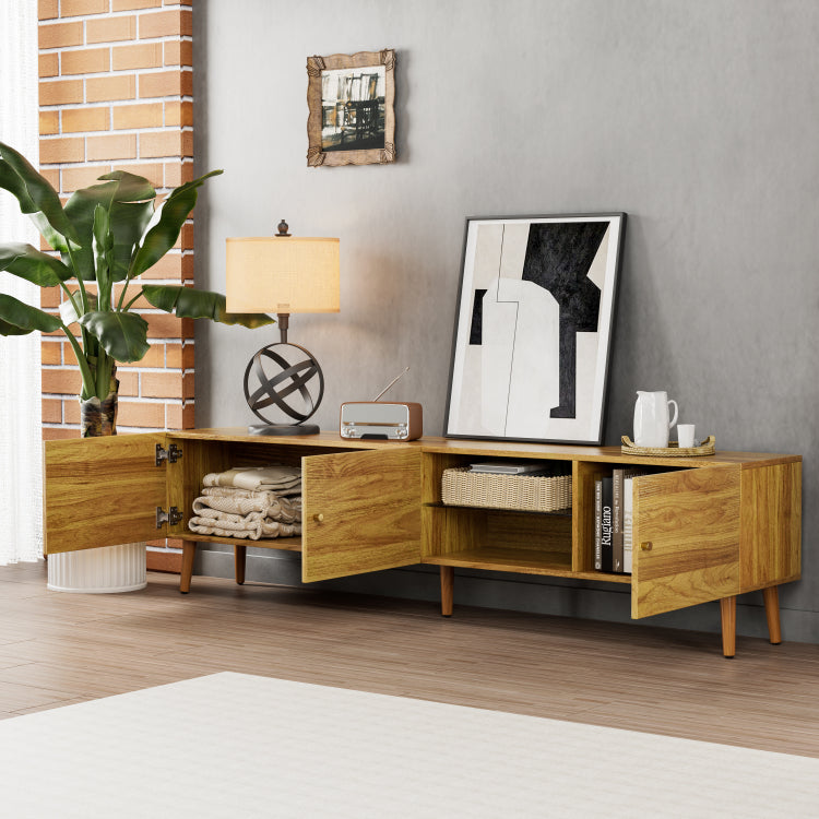 70 Inch Mid Century Modern Tv Stand, Tv Stand With Storage, Entertainment Center For Living Room Bedroom, Tv Media Console