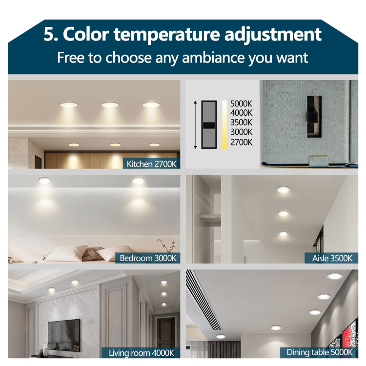 6 Inch Led Recessed Ceiling Lights, 12 Pack Ultra Thin With Junction Box, 5 Color Temperature Options 2700K 5000K, 12W 1080Lm Dimmable Canless Downlight, Etl Listed For Home And Commercial Use
