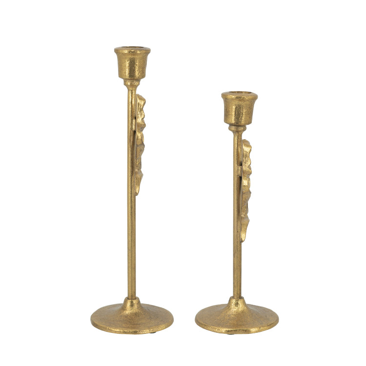 S 2 Gold Cast Iron Candle Holders With Playful Bow Design
