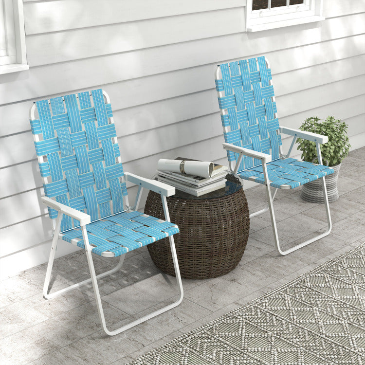 Outsunny Set Of 2 Patio Folding Chairs, Classic Outdoor Camping Chairs, Portable Lawn Chairs For Camping, Garden, Pool, Beach, Backyard W Armrests, Blue