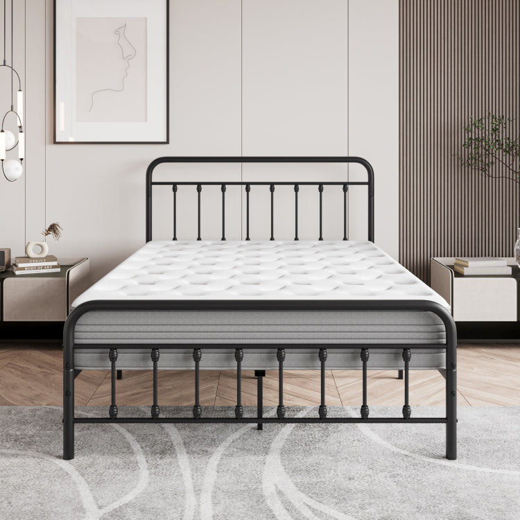 Metal Platform Bed Frame, Victorian Style Headboard Footboard Under Bed Storage No Box Spring Needed Full Size Black