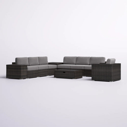 11 Piece Outdoor Sectional Seating Set With Cushions Fully Assembled