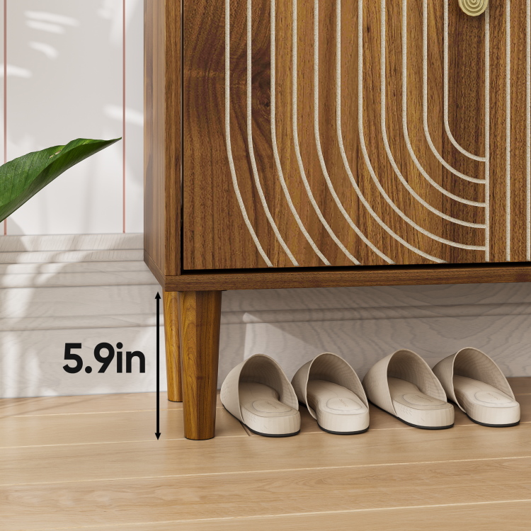 Shoe Storage Cabinet With 2 Flip Drawers,Free Standing Shoe Cabinet With Metal Handles For Entryway,Shoe Rack Cabinet With Line Groove Design,23.6"W