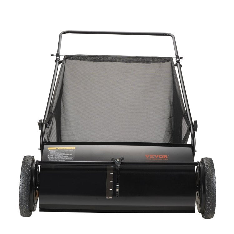 Push Lawn Sweeper, 26 Inch Leaf & Grass Collector, Strong Rubber Wheels & Heavy Duty Thickened Steel Durable To Use With Large Capacity 7 Ft Mesh Collection Bag, 4 Spinning Brushes