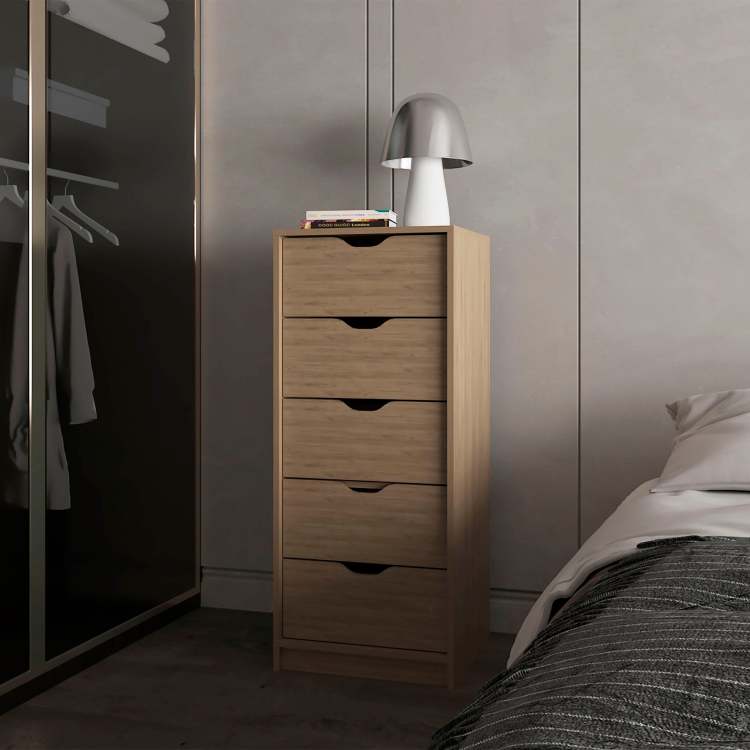 Natural Oak 5 Drawer Dresser For Nurseries And Bedrooms Modern Space Saving Storage
