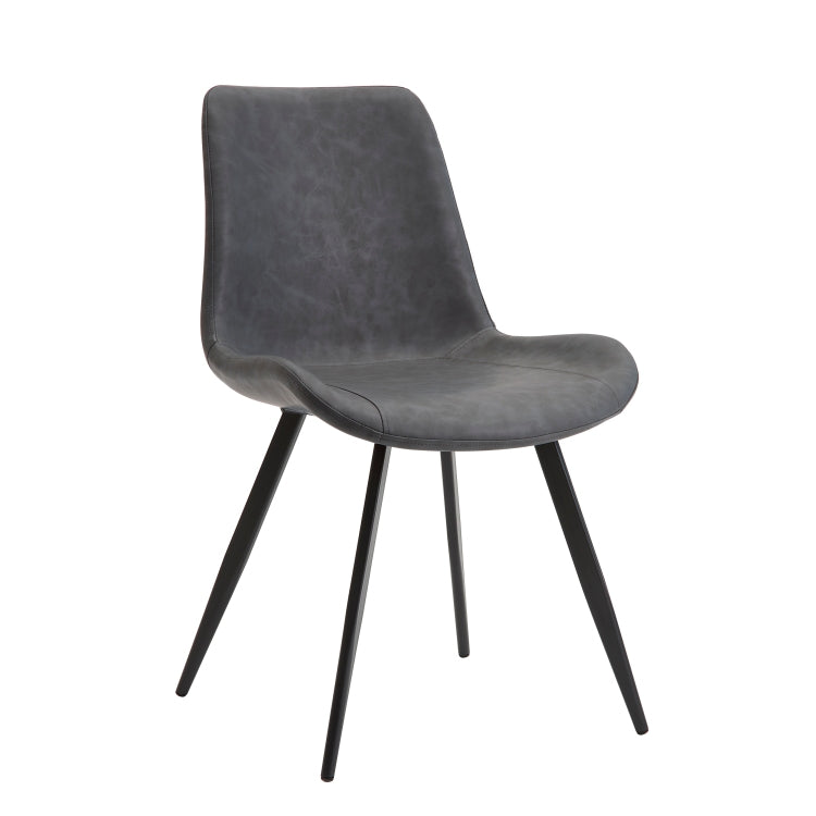 Modern Design Dining Chairs 2Pc Set Gray Faux Leather Upholstery Black Metal Legs Kitchen Dining Furniture