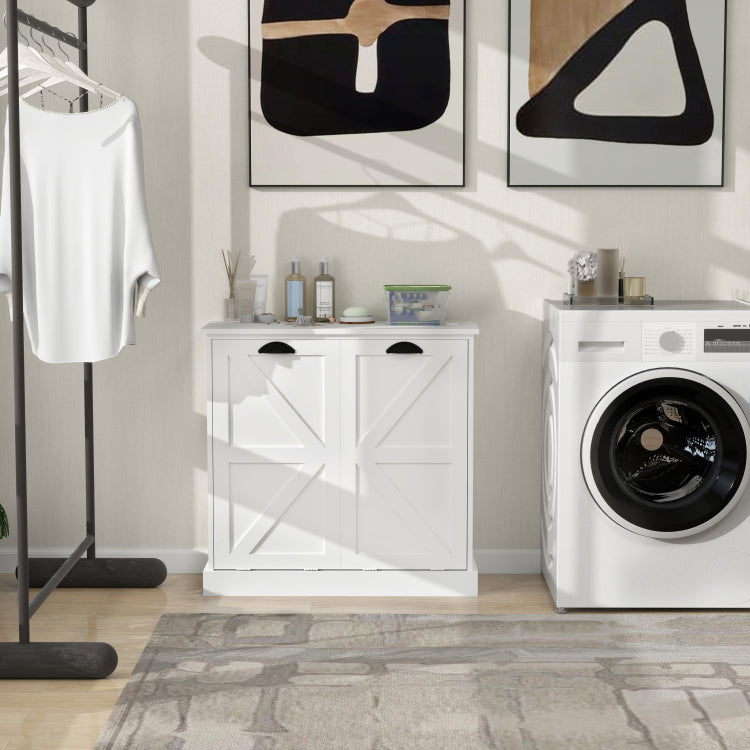 Two Compartment Tilt Out Laundry Sorter Cabinet White
