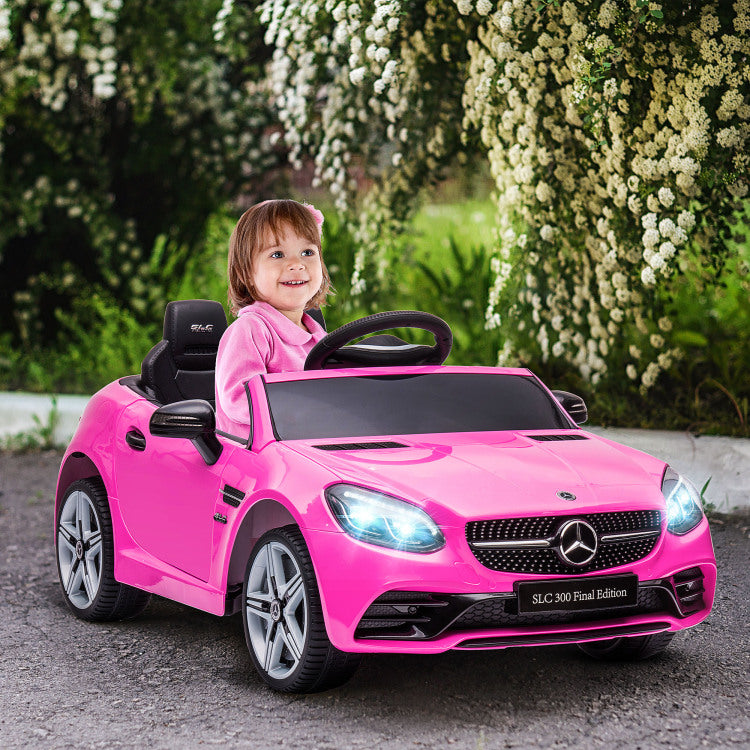 Aosom Mercedes Slc 300 Licensed Kids Electric Car With Remote Control, 12V Battery Powered Kids Ride On Car With Music, Lights, Suspension For 3 6 Years Old, Pink