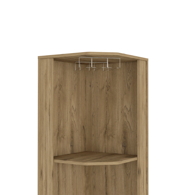 Reese Corner Bar Cabinet, Two Shelves, Double Door Cabinet, Five Built In Wine Rack, Four Interior Shelves