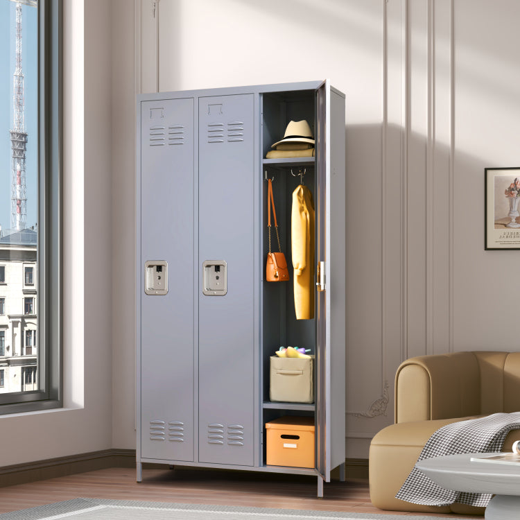 3 Door 72"H Metal Lockers With Lock For Employees,Storage Locker Cabinet For Home Gym Office School Garage,Gray