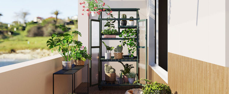 62Inch Height Wood Large Greenhouse Balcony Portable Cold Frame With Wheels And Adjustable Shelves For Outdoor Indoor Use, Forest Green