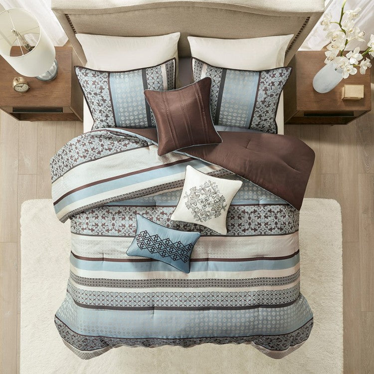 7 Piece Comforter Set Blue Queen