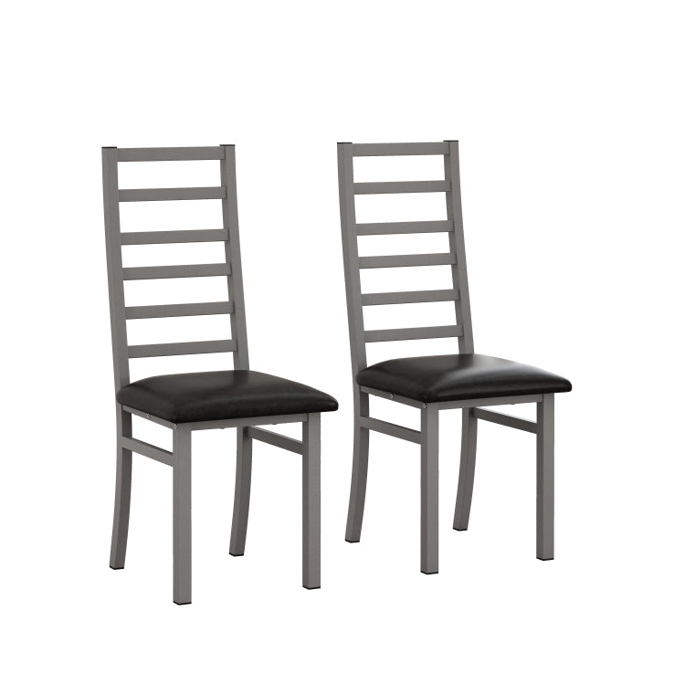 Metal Dining Chairs Set Of 2, Steel Legs And Pu Leather Seats, High Back Armless Dining Chairs, For Kitchen, Living Room, Grey