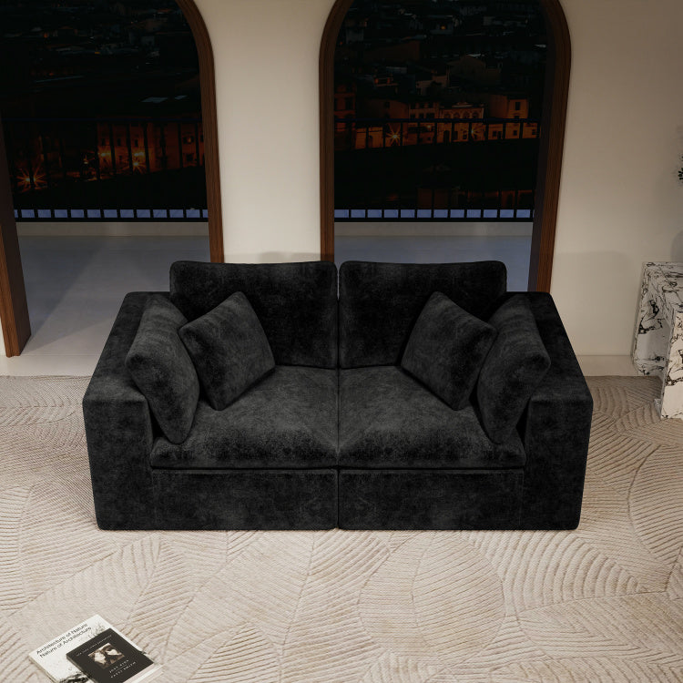 78.8*39.4"Modular Sectional Sofa Seat,Upholstered Compressed Couch For Living Room,Bedroom,Apartment,No Assembly Required,2Pc Free Combination,Plush Corduroy Fabric,Black