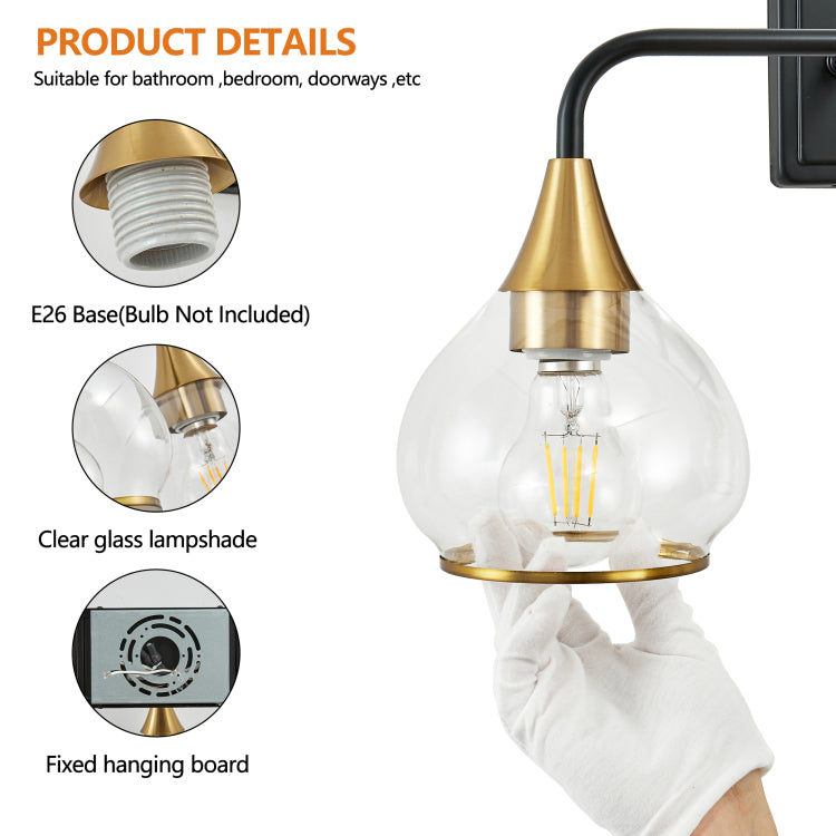 23" Modern 3 Light Vanity Wall Sconce Black And Gold Bathroom Light Fixture With Clear Glass Shades, Industrial Wall Mounted Lamp For Mirror, Vanity, And Living Spaces Bulb Not Included