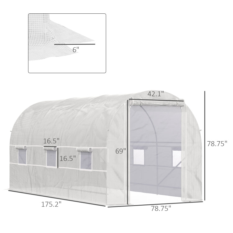 Outsunny 15' X 7' X 7' Walk In Tunnel Greenhouse, Large Garden Hot House Kit With 6 Roll Up Windows & Roll Up Door, Steel Frame, White