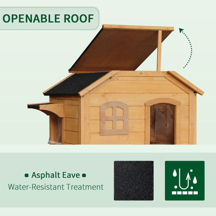 Pawhut 2 Story Cat House Outdoor, Weatherproof Wooden Cat Enclosure For Feral Cats With Escape Door, Openable Roof, Jumping Platforms, Natural