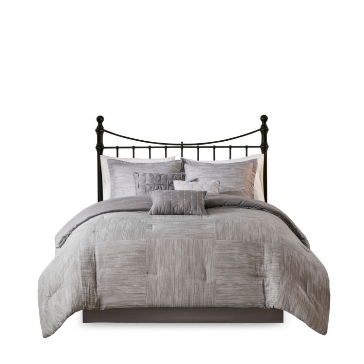 7 Piece Printed Seersucker Comforter Set Grey Queen