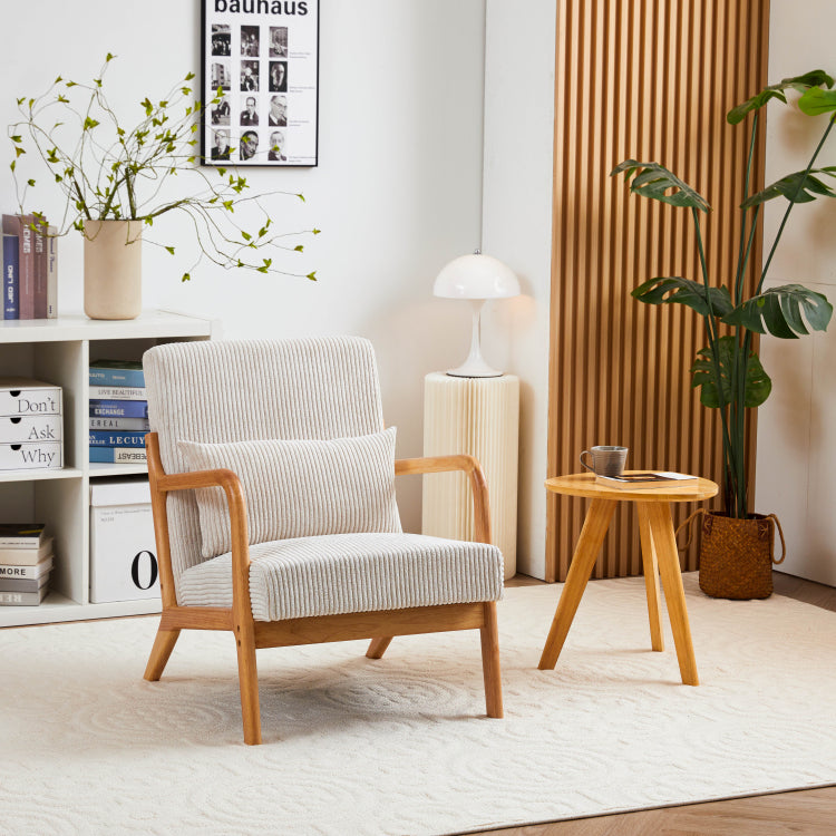 Mid Century Modern Accent Chair, Arm Chair Living Room Chairs With Pillow Upholstered Reading Chair With Solid Wood Frame & Living Room Bedroom Balcony Beige
